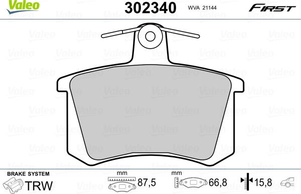 Valeo 302340 - Kit de plaquettes de frein, frein à disque cwaw.fr