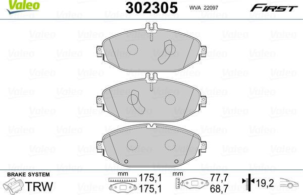 Valeo 302305 - Kit de plaquettes de frein, frein à disque cwaw.fr