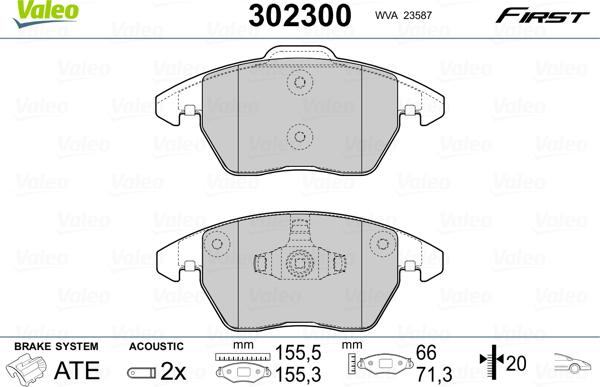 Valeo 302300 - Kit de plaquettes de frein, frein à disque cwaw.fr