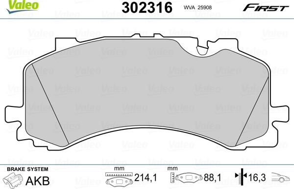 Valeo 302316 - Kit de plaquettes de frein, frein à disque cwaw.fr