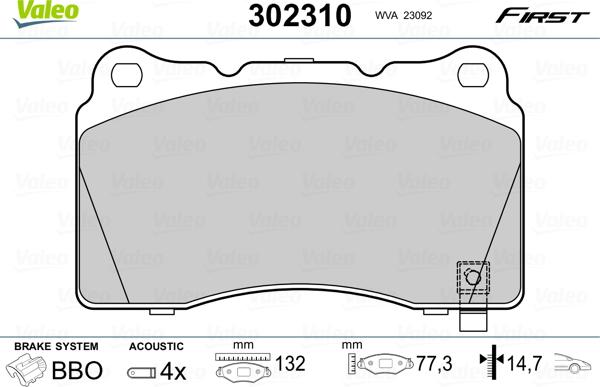 Valeo 302310 - Kit de plaquettes de frein, frein à disque cwaw.fr