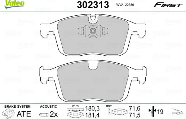 Valeo 302313 - Kit de plaquettes de frein, frein à disque cwaw.fr