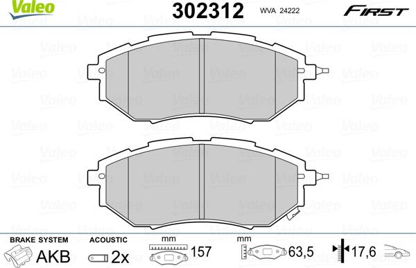 Valeo 302312 - Kit de plaquettes de frein, frein à disque cwaw.fr