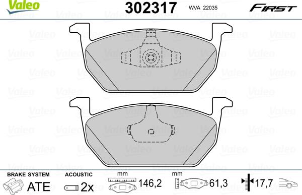 Valeo 302317 - Kit de plaquettes de frein, frein à disque cwaw.fr