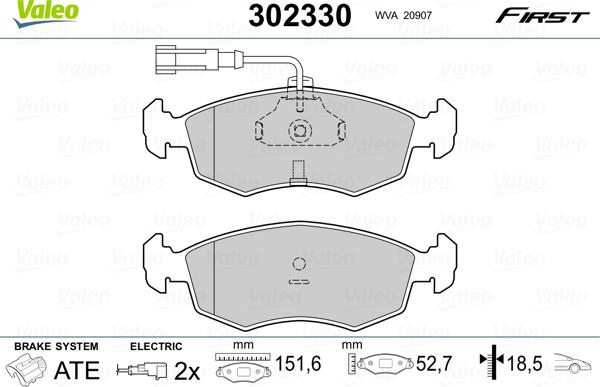 Valeo 302330 - Kit de plaquettes de frein, frein à disque cwaw.fr