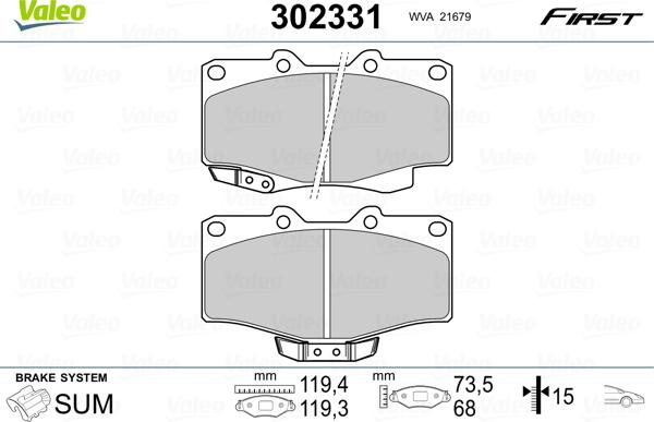 Valeo 302331 - Kit de plaquettes de frein, frein à disque cwaw.fr