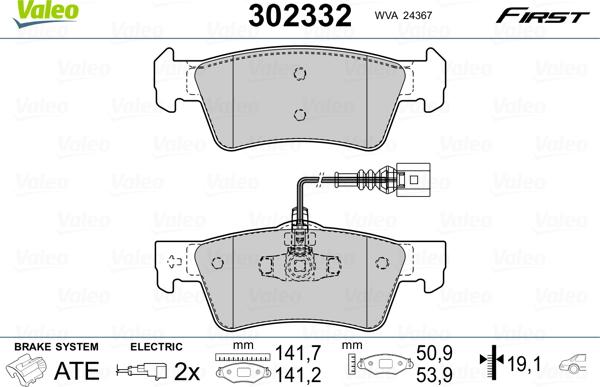 Valeo 302332 - Kit de plaquettes de frein, frein à disque cwaw.fr