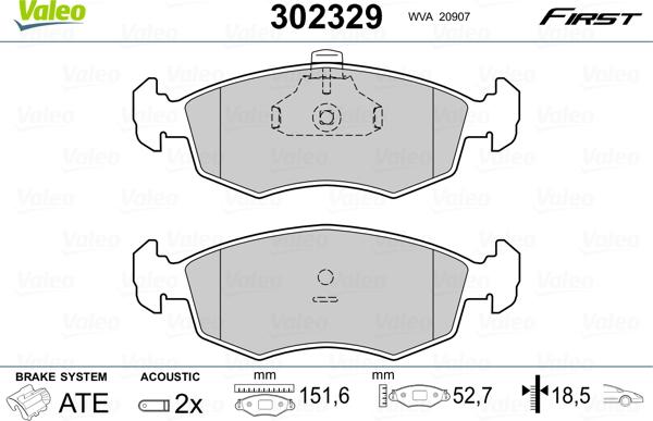 Valeo 302329 - Kit de plaquettes de frein, frein à disque cwaw.fr