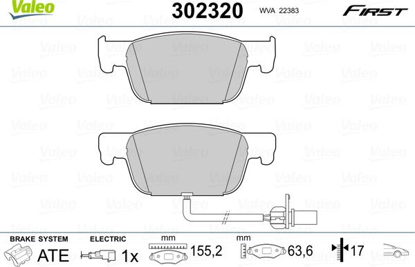 Valeo 302320 - Kit de plaquettes de frein, frein à disque cwaw.fr