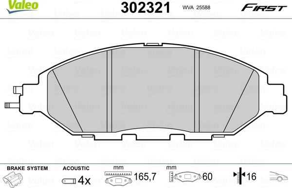 Valeo 302321 - Kit de plaquettes de frein, frein à disque cwaw.fr