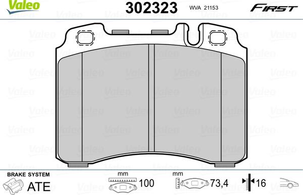 Valeo 302323 - Kit de plaquettes de frein, frein à disque cwaw.fr