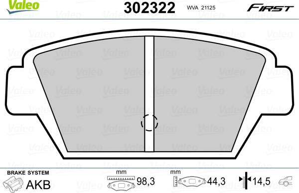 Valeo 302322 - Kit de plaquettes de frein, frein à disque cwaw.fr