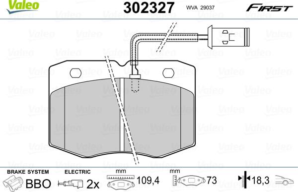 Valeo 302327 - Kit de plaquettes de frein, frein à disque cwaw.fr