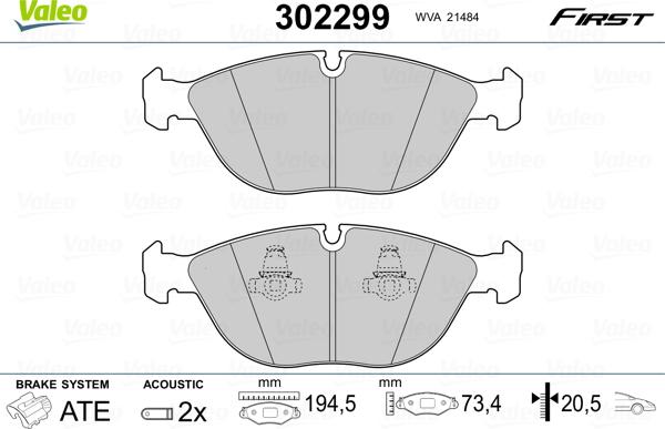 Valeo 302299 - Kit de plaquettes de frein, frein à disque cwaw.fr