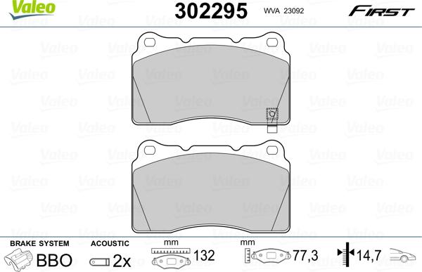 Valeo 302295 - Kit de plaquettes de frein, frein à disque cwaw.fr