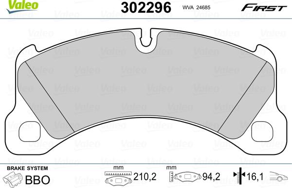 Valeo 302296 - Kit de plaquettes de frein, frein à disque cwaw.fr