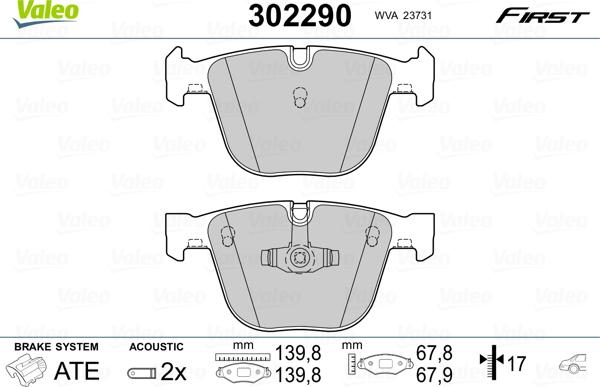 Valeo 302290 - Kit de plaquettes de frein, frein à disque cwaw.fr