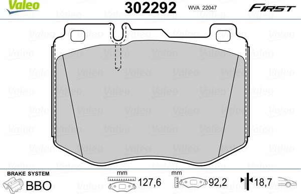 Valeo 302292 - Kit de plaquettes de frein, frein à disque cwaw.fr