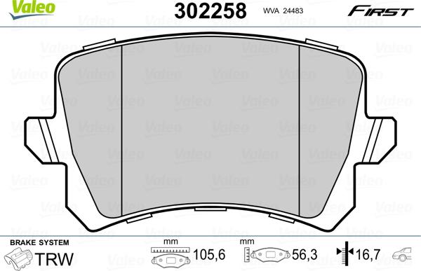 Valeo 302258 - Kit de plaquettes de frein, frein à disque cwaw.fr