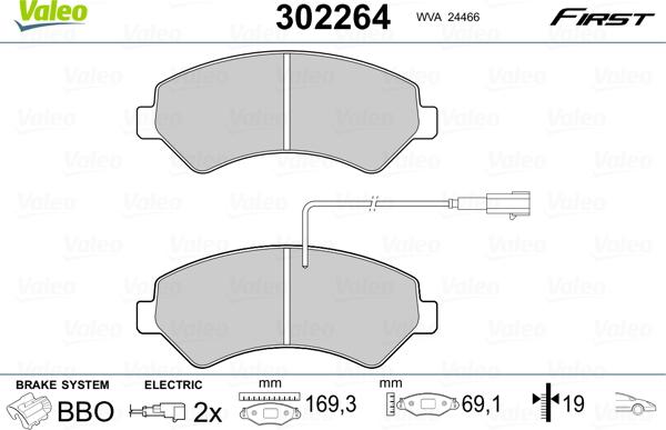 Valeo 302264 - Kit de plaquettes de frein, frein à disque cwaw.fr