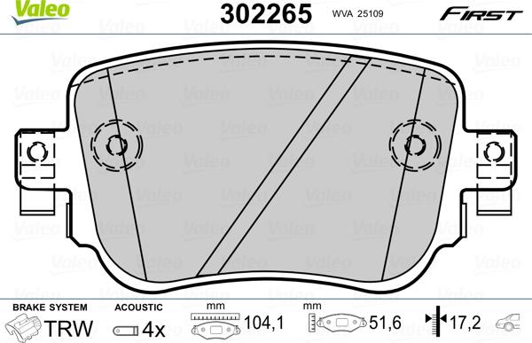 Valeo 302265 - Kit de plaquettes de frein, frein à disque cwaw.fr