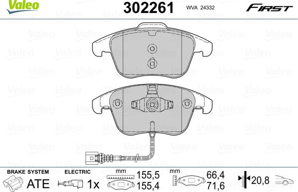 Valeo 302261 - Kit de plaquettes de frein, frein à disque cwaw.fr