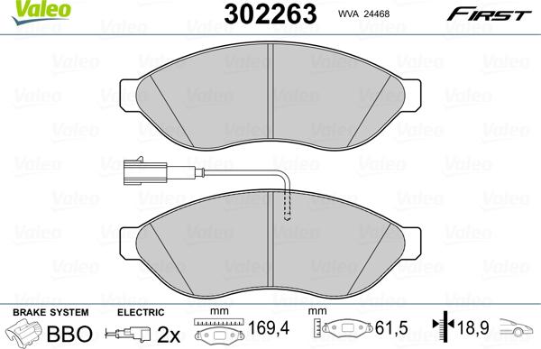 Valeo 302263 - Kit de plaquettes de frein, frein à disque cwaw.fr