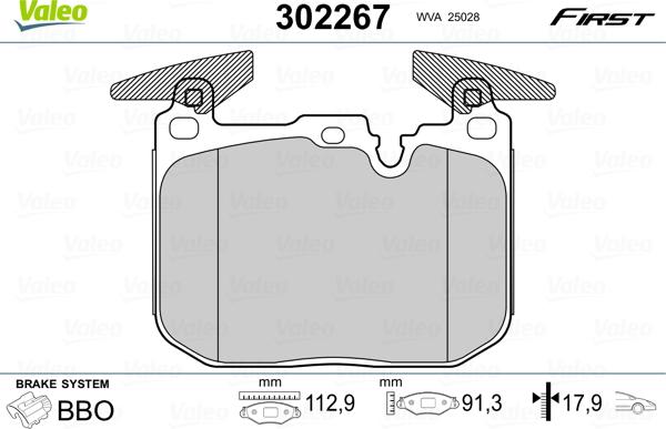 Valeo 302267 - Kit de plaquettes de frein, frein à disque cwaw.fr