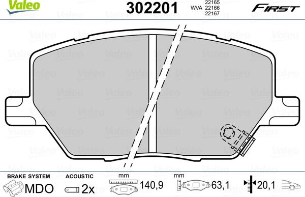 Valeo 302201 - Kit de plaquettes de frein, frein à disque cwaw.fr