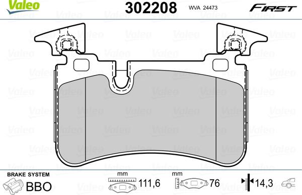 Valeo 302208 - Kit de plaquettes de frein, frein à disque cwaw.fr