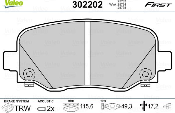 Valeo 302202 - Kit de plaquettes de frein, frein à disque cwaw.fr