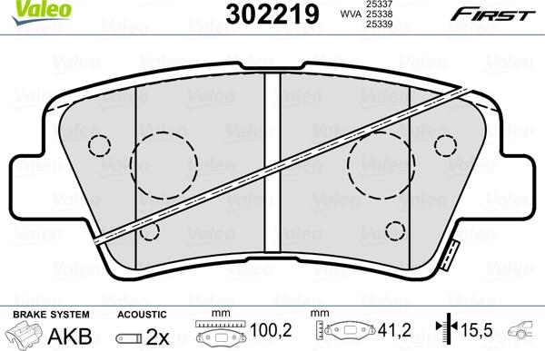 Valeo 302219 - Kit de plaquettes de frein, frein à disque cwaw.fr