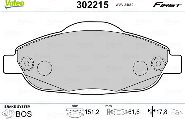 Valeo 302215 - Kit de plaquettes de frein, frein à disque cwaw.fr