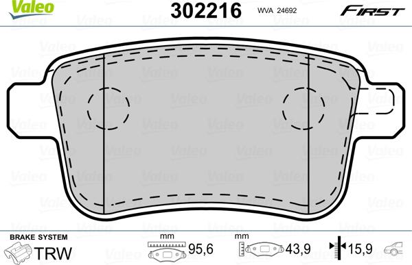 Valeo 302216 - Kit de plaquettes de frein, frein à disque cwaw.fr