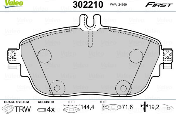 Valeo 302210 - Kit de plaquettes de frein, frein à disque cwaw.fr