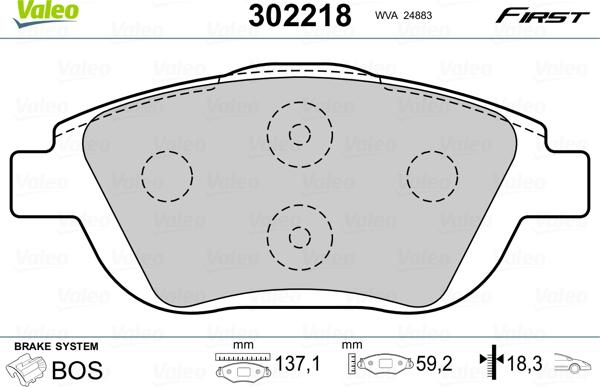 Valeo 302218 - Kit de plaquettes de frein, frein à disque cwaw.fr