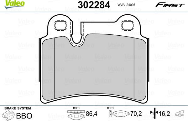 Valeo 302284 - Kit de plaquettes de frein, frein à disque cwaw.fr