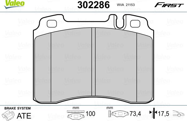 Valeo 302286 - Kit de plaquettes de frein, frein à disque cwaw.fr