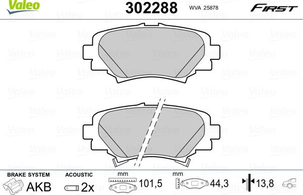 Valeo 302288 - Kit de plaquettes de frein, frein à disque cwaw.fr