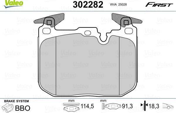 Valeo 302282 - Kit de plaquettes de frein, frein à disque cwaw.fr