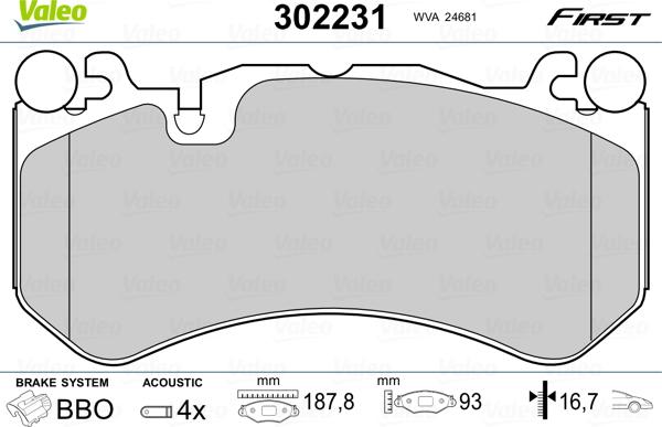 Valeo 302231 - Kit de plaquettes de frein, frein à disque cwaw.fr