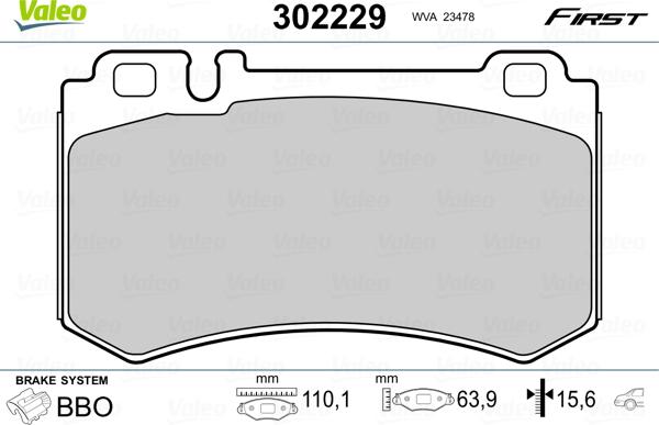 Valeo 302229 - Kit de plaquettes de frein, frein à disque cwaw.fr