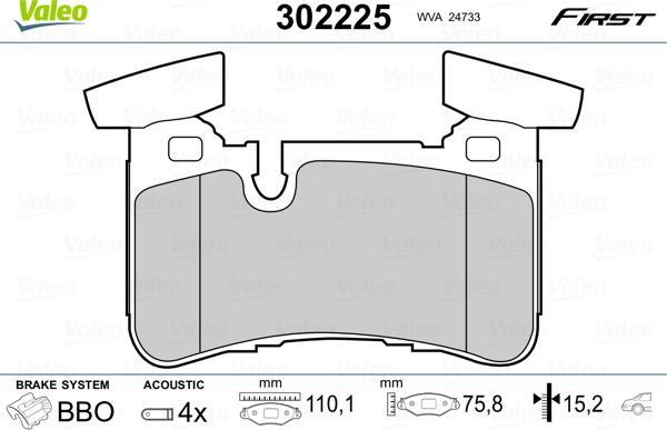 Valeo 302225 - Kit de plaquettes de frein, frein à disque cwaw.fr