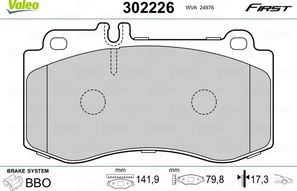 Valeo 302226 - Kit de plaquettes de frein, frein à disque cwaw.fr