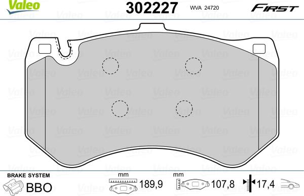 Valeo 302227 - Kit de plaquettes de frein, frein à disque cwaw.fr