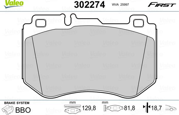 Valeo 302274 - Kit de plaquettes de frein, frein à disque cwaw.fr