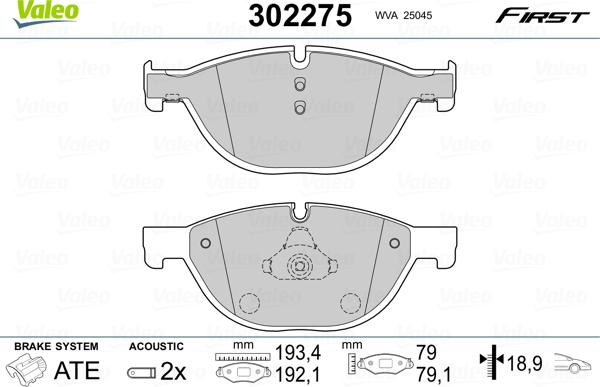 Valeo 302275 - Kit de plaquettes de frein, frein à disque cwaw.fr