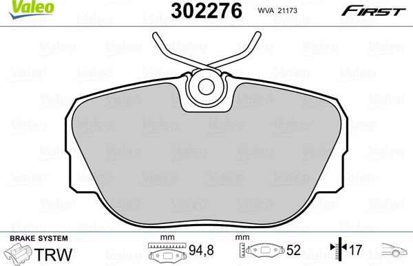 Valeo 302276 - Kit de plaquettes de frein, frein à disque cwaw.fr