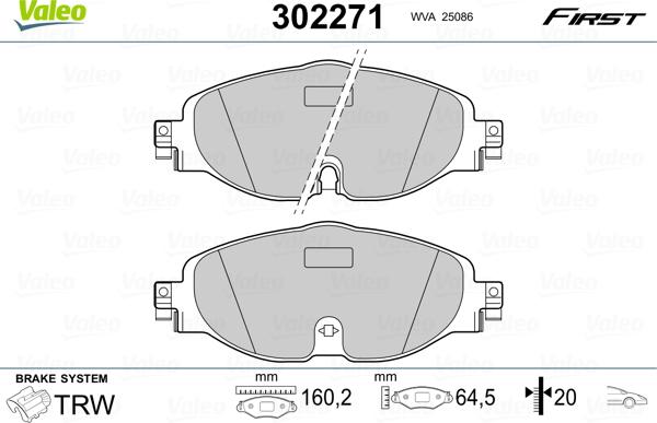 Valeo 302271 - Kit de plaquettes de frein, frein à disque cwaw.fr