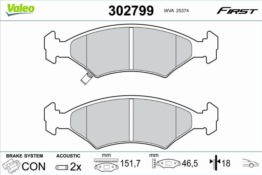 Valeo 302799 - Kit de plaquettes de frein, frein à disque cwaw.fr